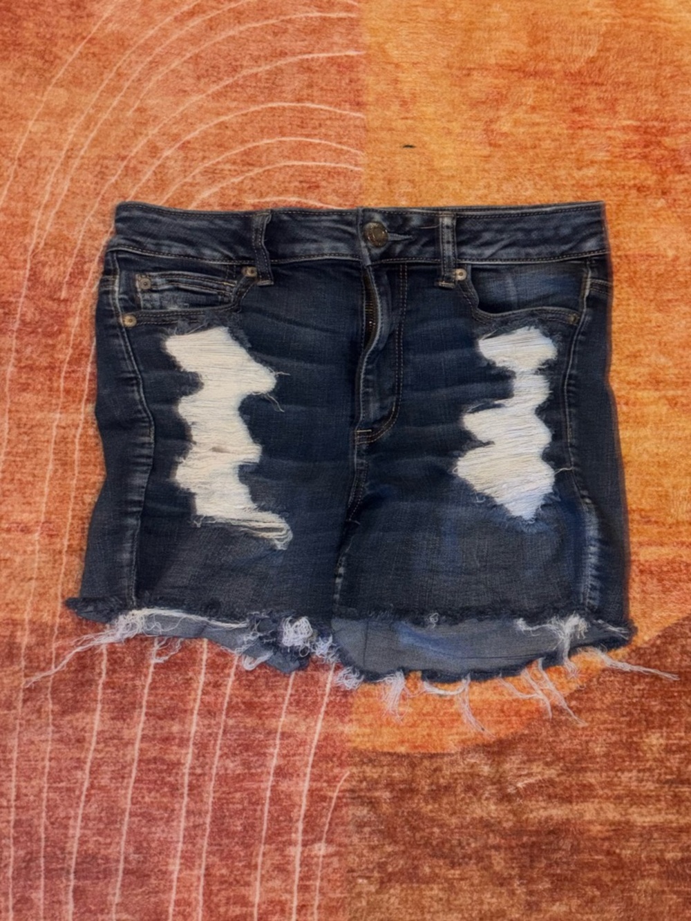 American Eagle Outfitters NE(X)T Level Stretch Dark Wash Distressed Denim Shorts